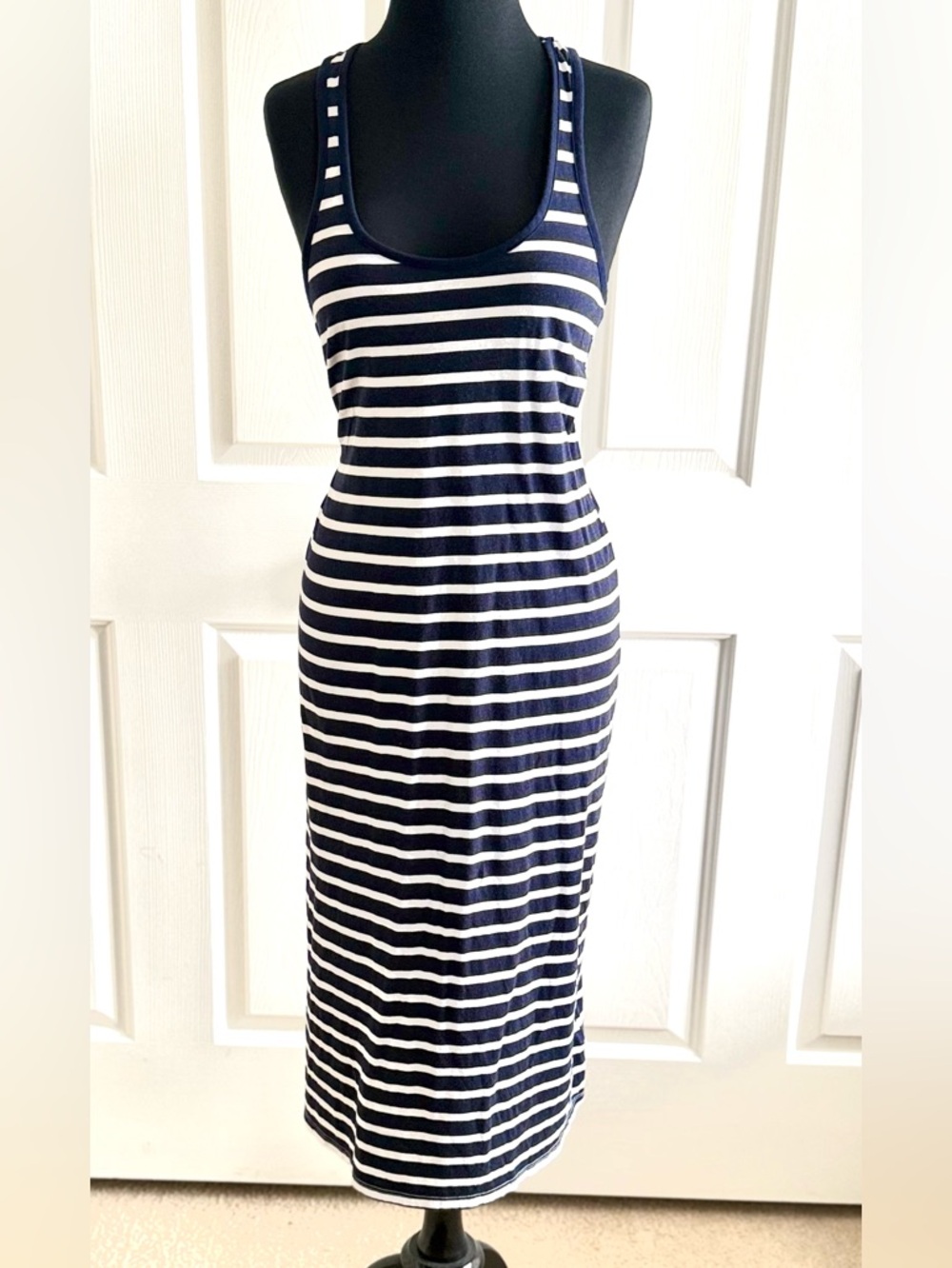 Nautica Navy and White Striped Tank Midi Dress